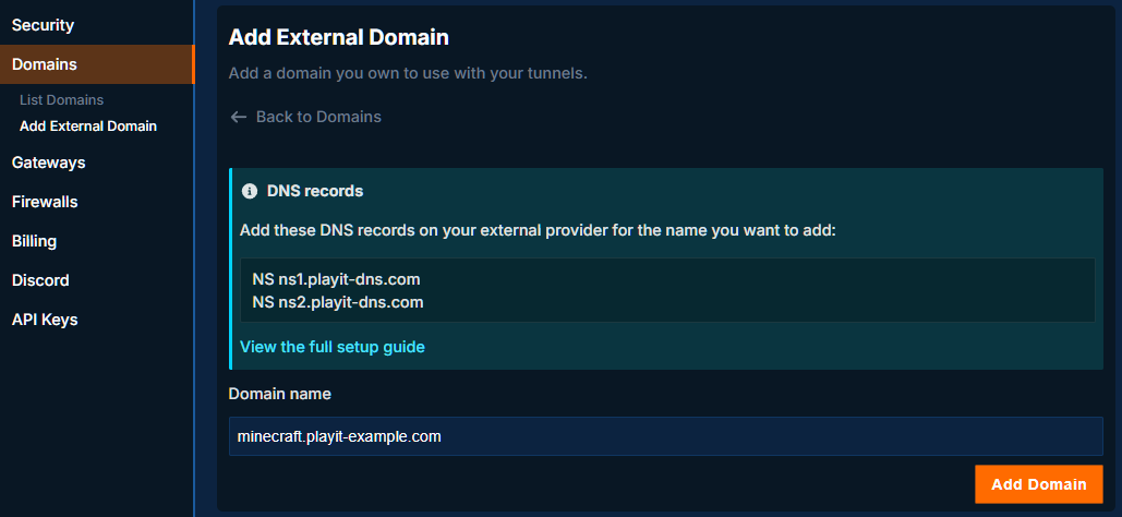 playit add external domain